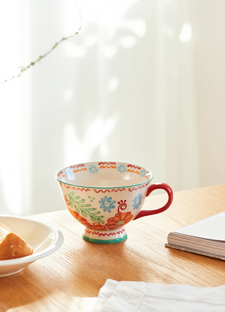 Floral Drawing Oatmeal Breakfast Ceramic Mug Tea Cup - PeauleyHome