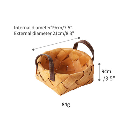 Hand-woven Wood Chip Basket Leather Handle Quality Food Fruit Basket - PeauleyHome