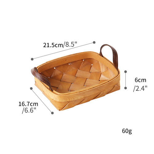 Hand-woven Wood Chip Basket Leather Handle Quality Food Fruit Basket - PeauleyHome